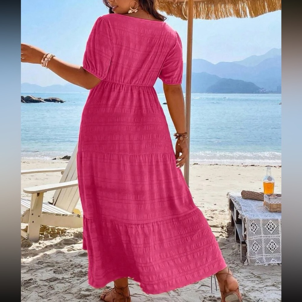 Boho plus size comfy square neck puff sleeve ruffle hem maxi dress - Picture 11 of 16